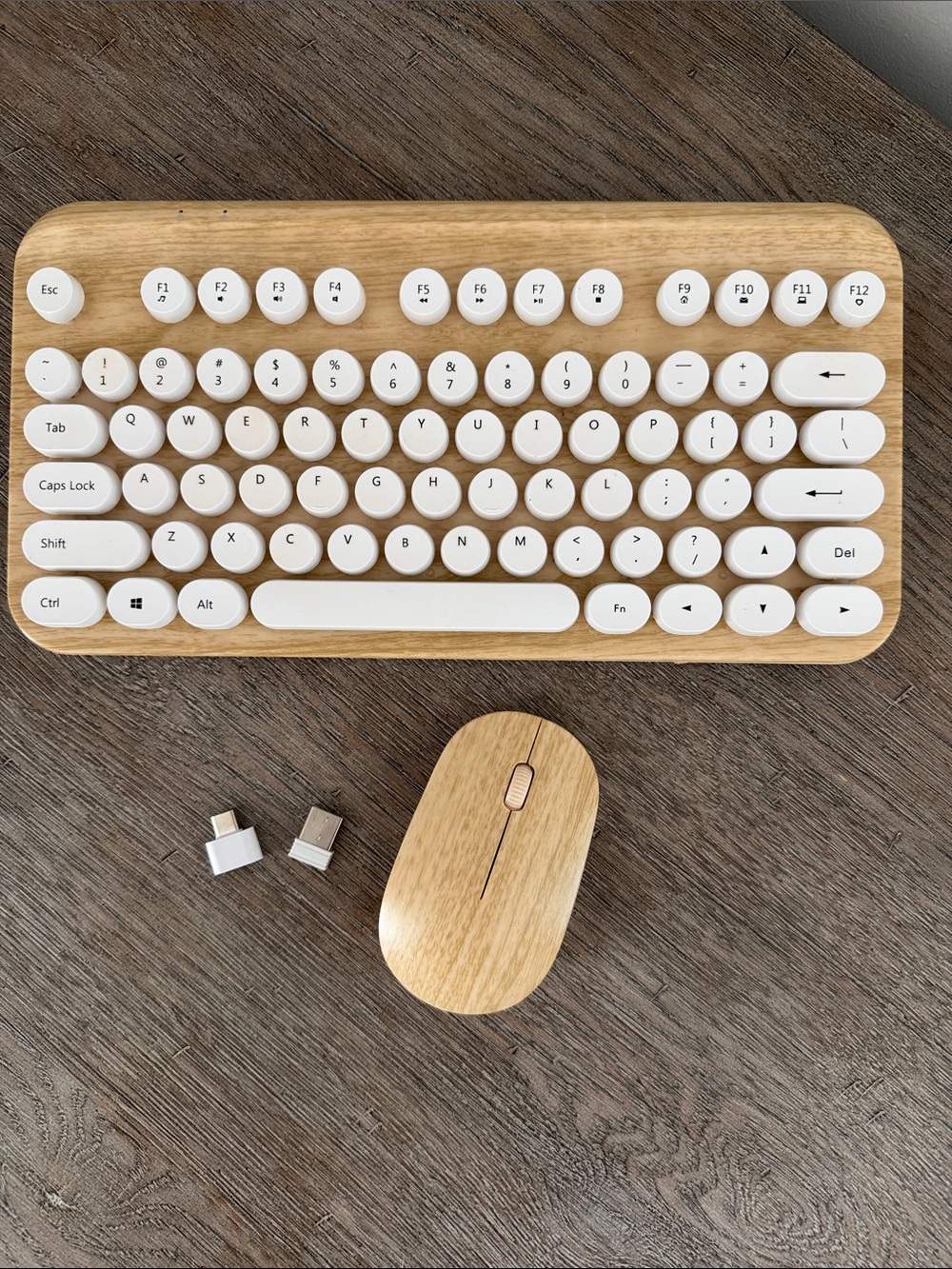 Wood-Style Wireless Keyboard and Mouse Set - White Keys